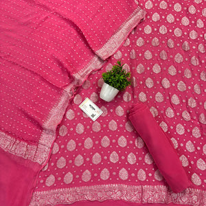 Baby Pink Golden Zari Pure Georgette Silk Banarasi Suit