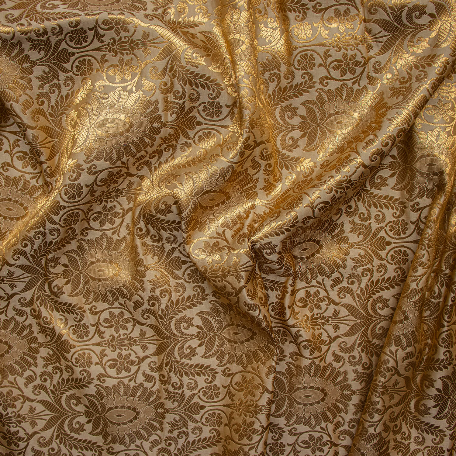 Beige Golden Zari Katan Brocade Silk Fabric