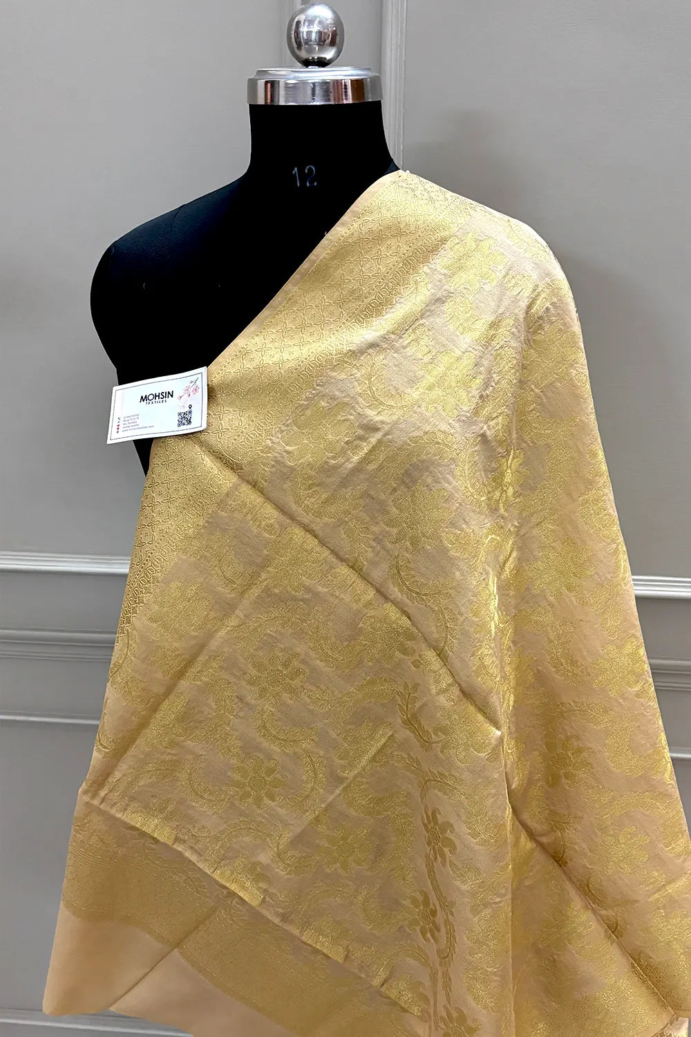 Beige Golden Zari Banarasi Silk Dupatta