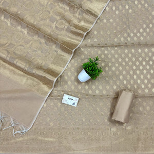 Beige Golden Zari Resham Silk Banarasi Suit