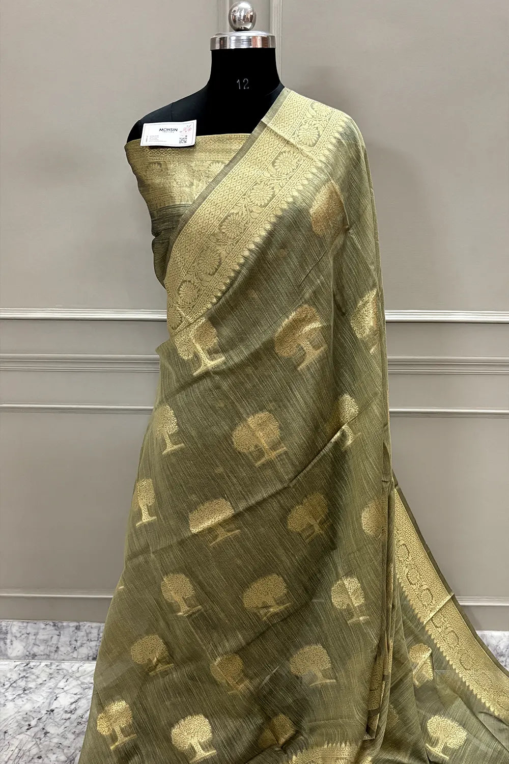 Beige Resham Zari Cotton Silk Banarasi Saree