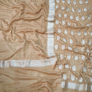 Beige Silver Zari Handloom Georgette Banarasi Suit
