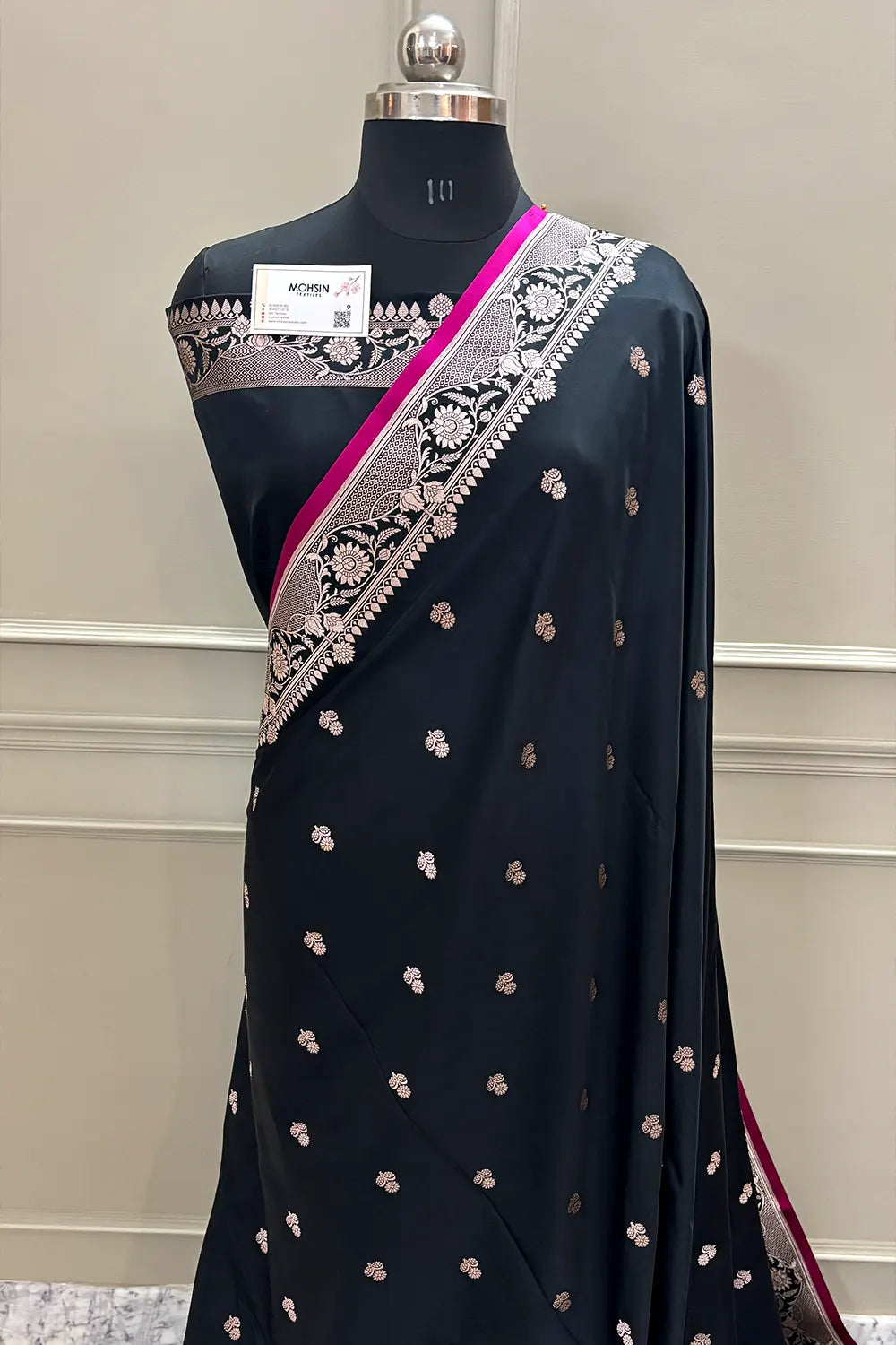 Black Babri Buti Katan Silk Banarasi Saree