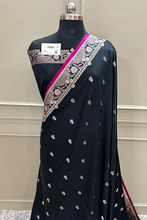 Black Babri Buti Katan Silk Banarasi Saree