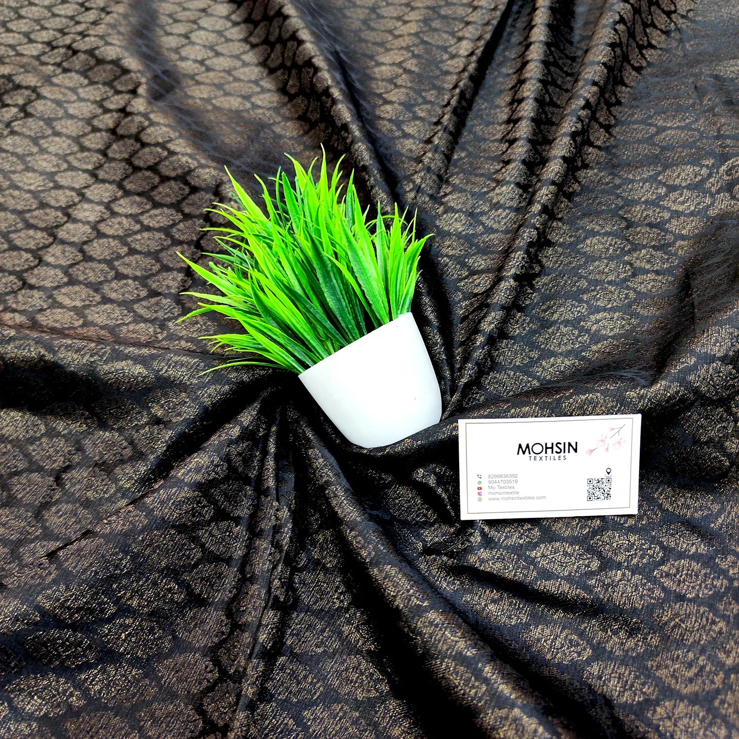 Black Brocade Satin Silk Banarasi Fabric