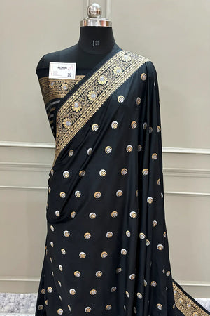 Black Chand Tara Katan Silk Banarasi Saree