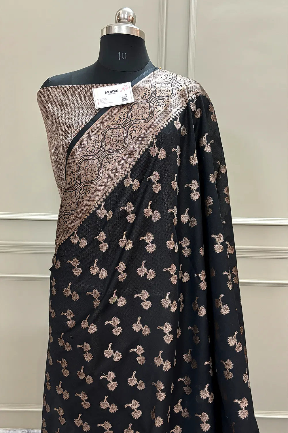 Black Daab Buti Chanderi Silk Banarasi Saree