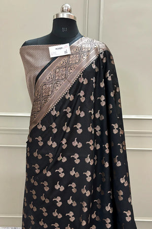Black Daab Buti Chanderi Silk Banarasi Saree