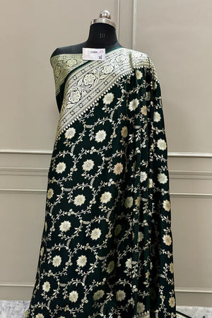 Black Ghumi Jaal Katan Silk Banarasi Saree