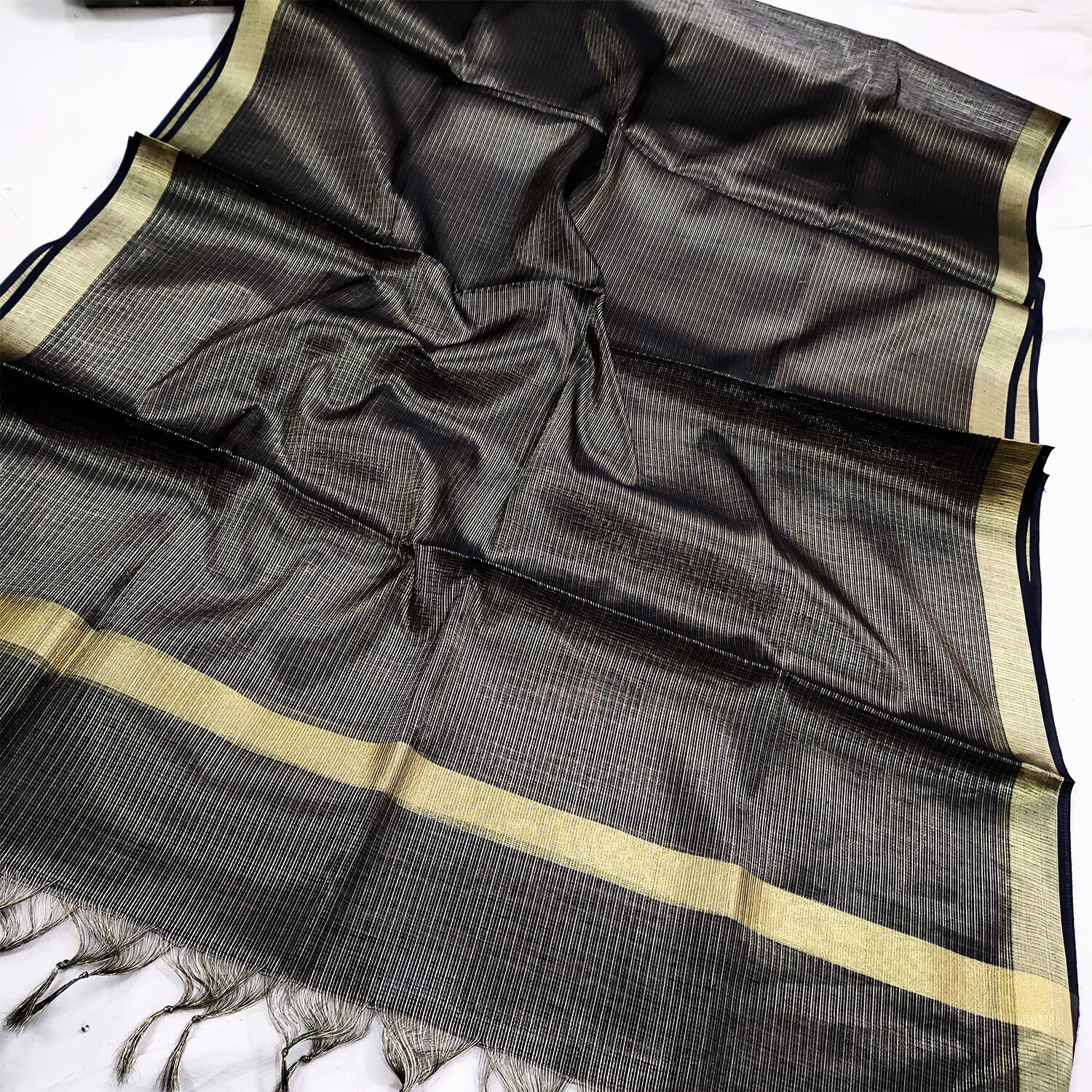 Black Gold Zari Line Tissue Silk Banarasi Dupatta