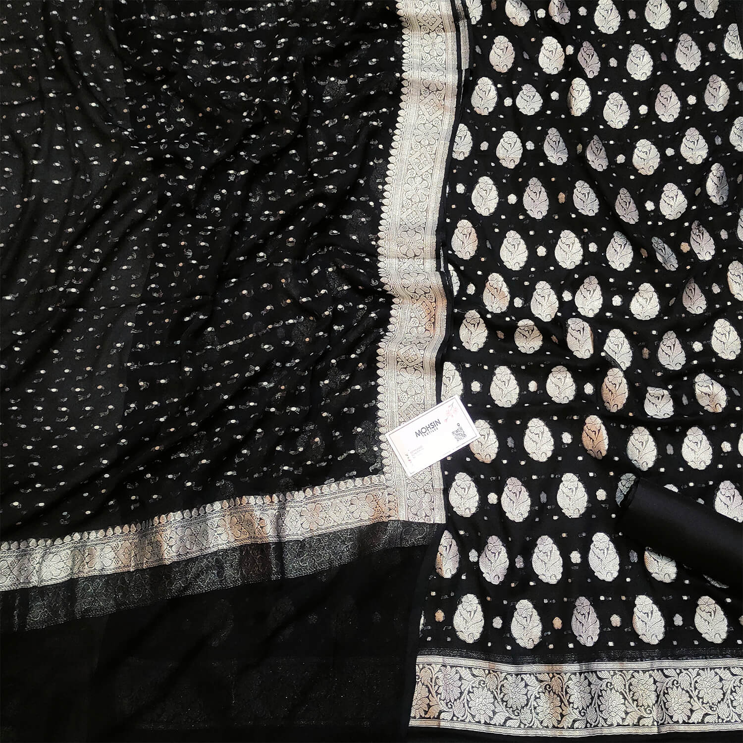 Black Silver Zari Handloom Georgette Banarasi Suit