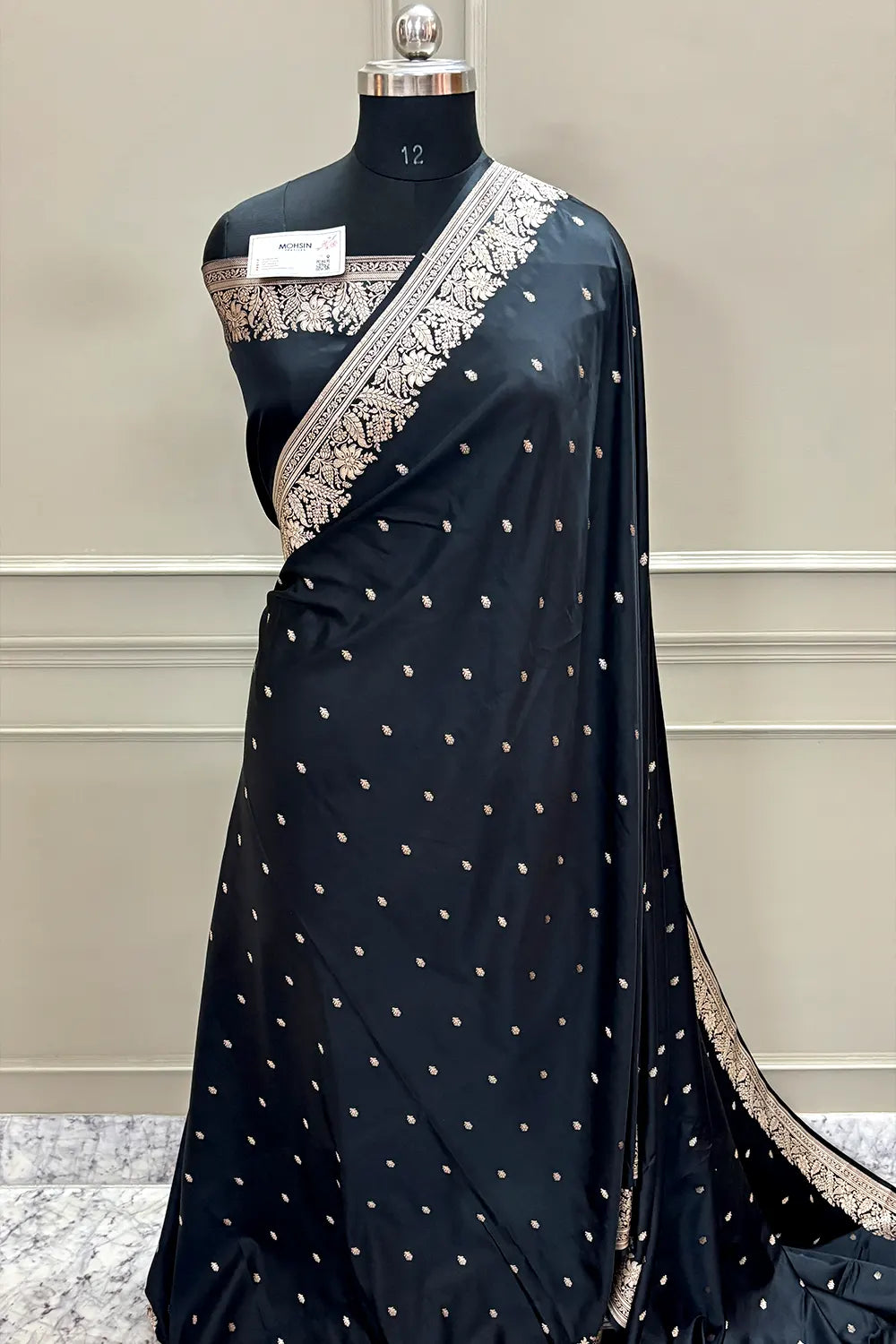 Black Golden Zari Katan Silk Banarasi Saree