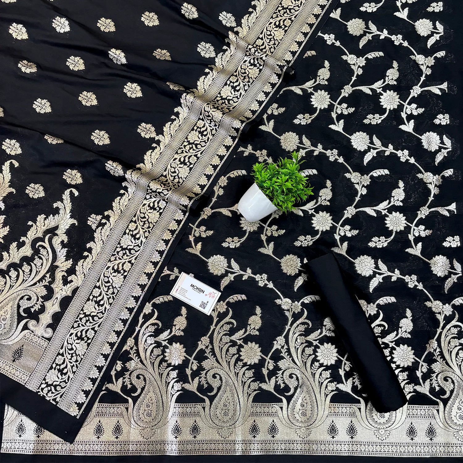 Black Golden Zari Katan Silk Banarasi Suit