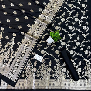 Black Golden Zari Katan Silk Banarasi Suit