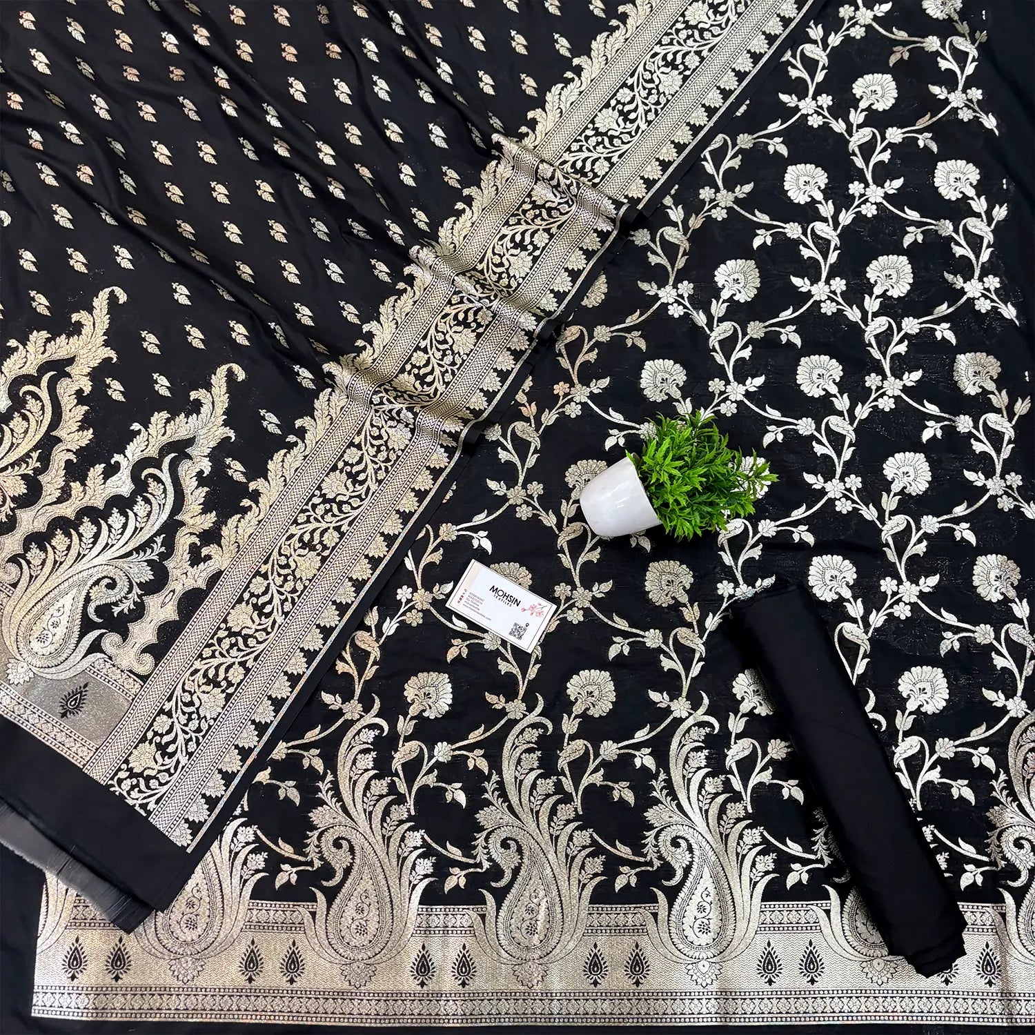 Black Golden Zari Katan Silk Banarasi Suit