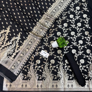 Black Golden Zari Katan Silk Banarasi Suit