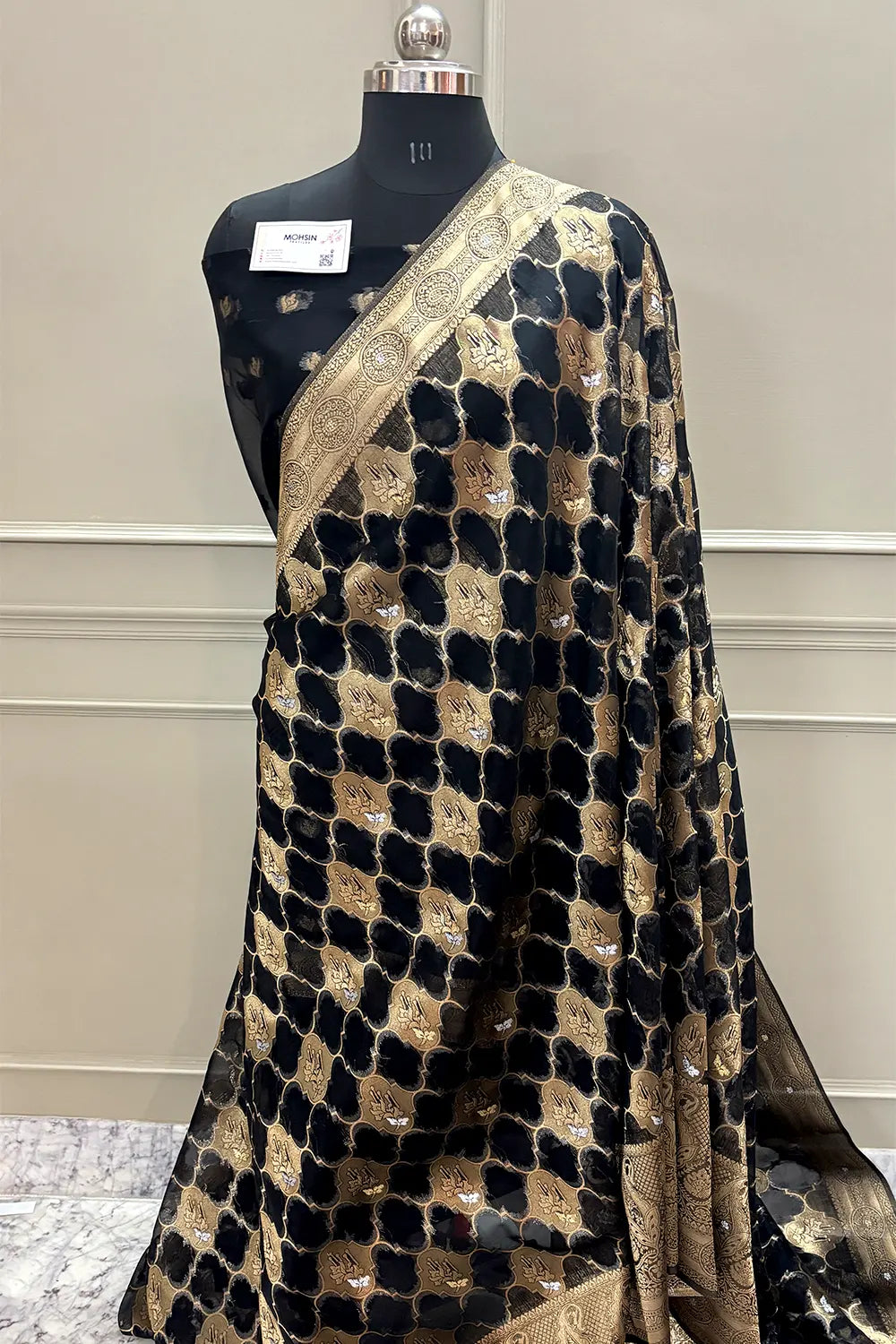 Black Golden Zari Organza Silk Banarasi Saree