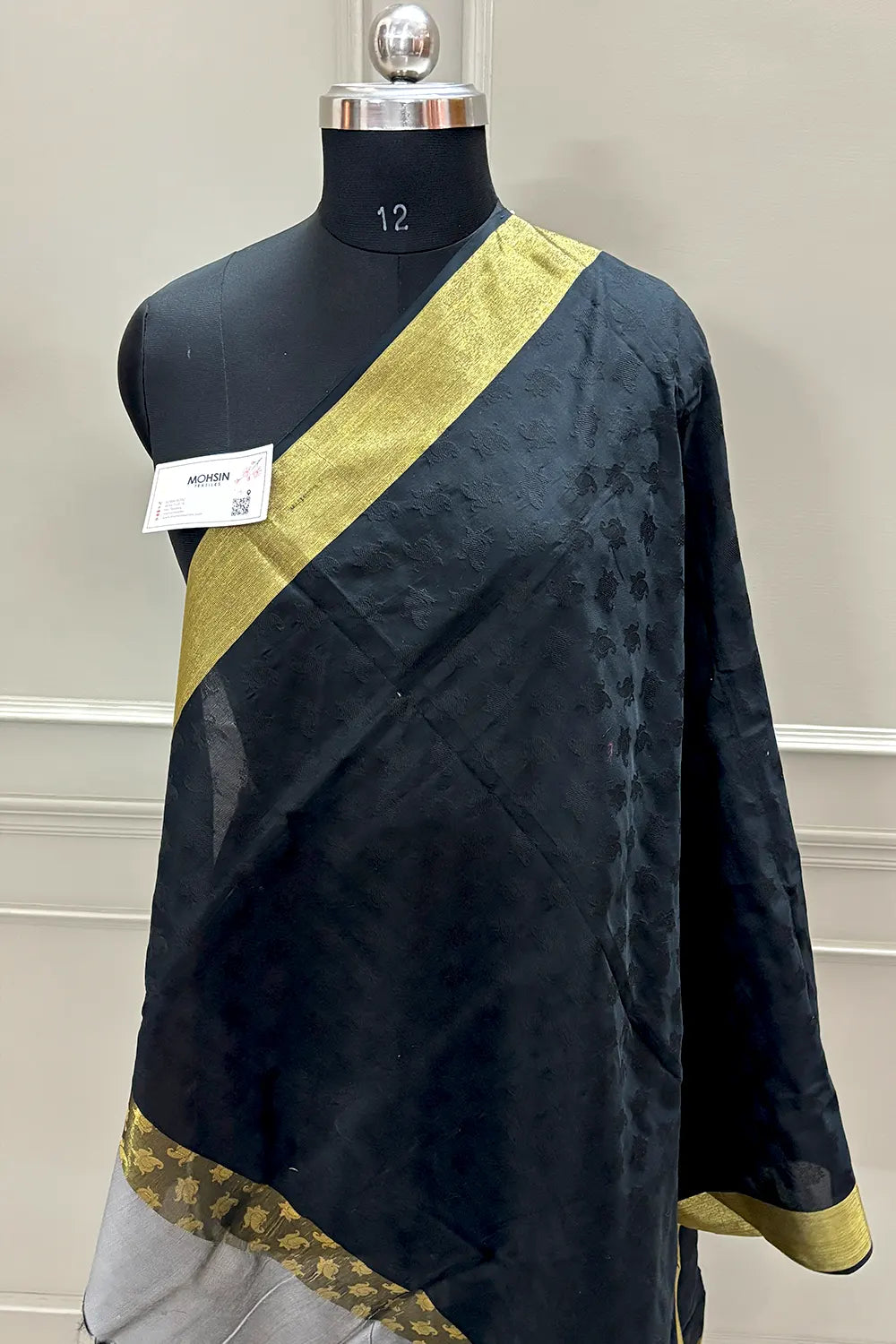 Black Golden Zari Banarasi Silk Dupatta