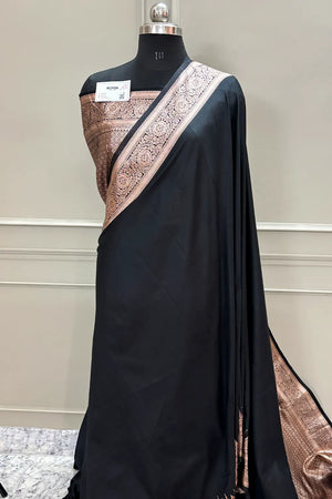 Black Golden Zari Satin Silk Banarasi Saree