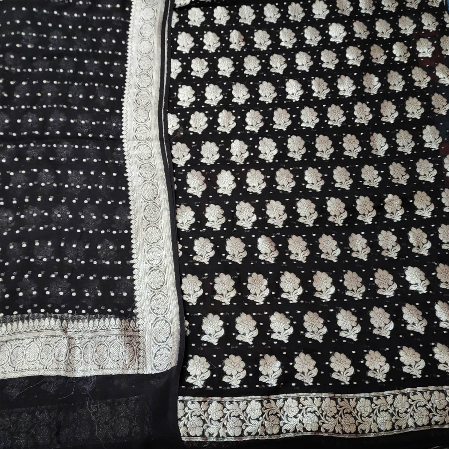 Black Handloom Georgette Silk Banarasi Suit