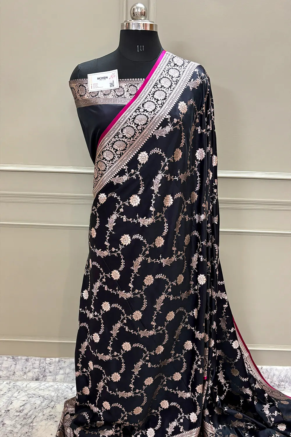 Black Makra Jaal Katan Silk Banarasi Saree