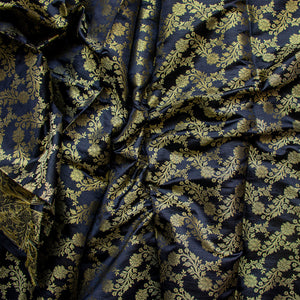 Black Stripe Golden Zari Satin Silk Fabric