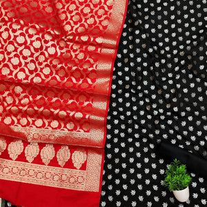 Black and Red Golden Zari Katan Silk Banarasi Suit