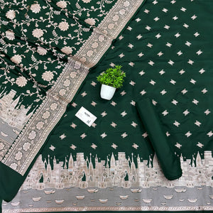 Bottle Green Ganga Ghat Katan Silk Banarasi Suit