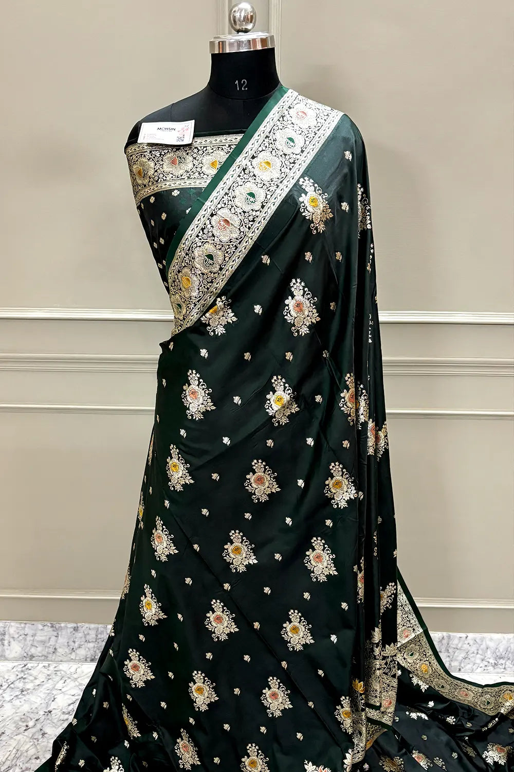 Bottle Green Golden Zari Katan Silk Banarasi Saree