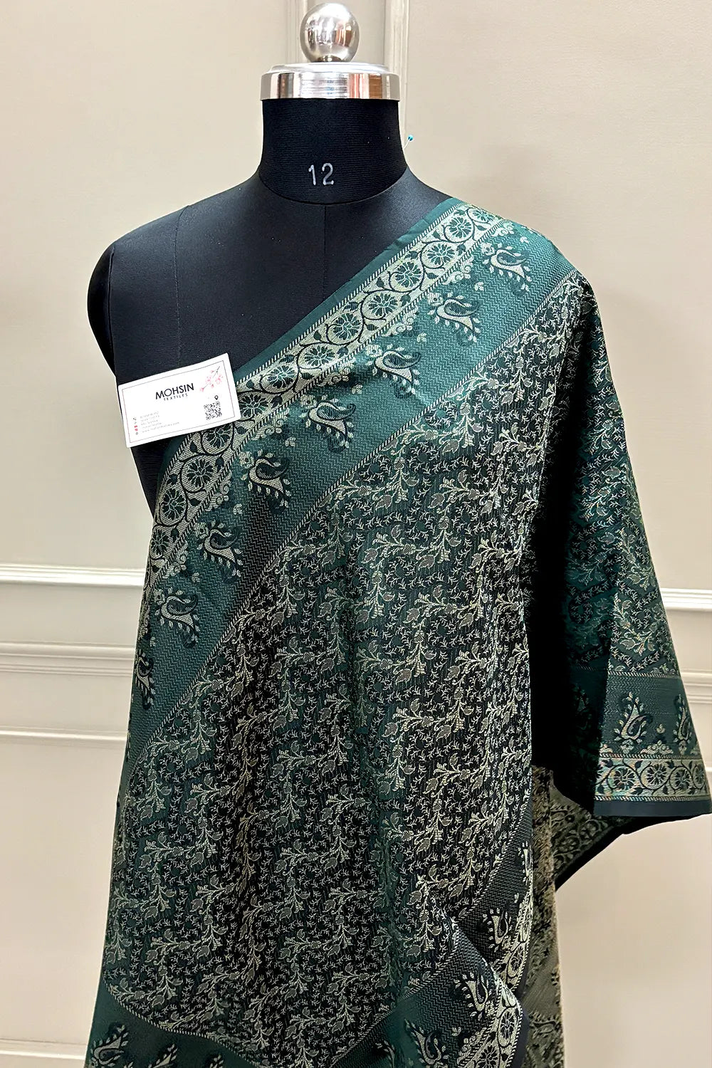 Bottle Green Resham Zari Silk Banarasi Stole