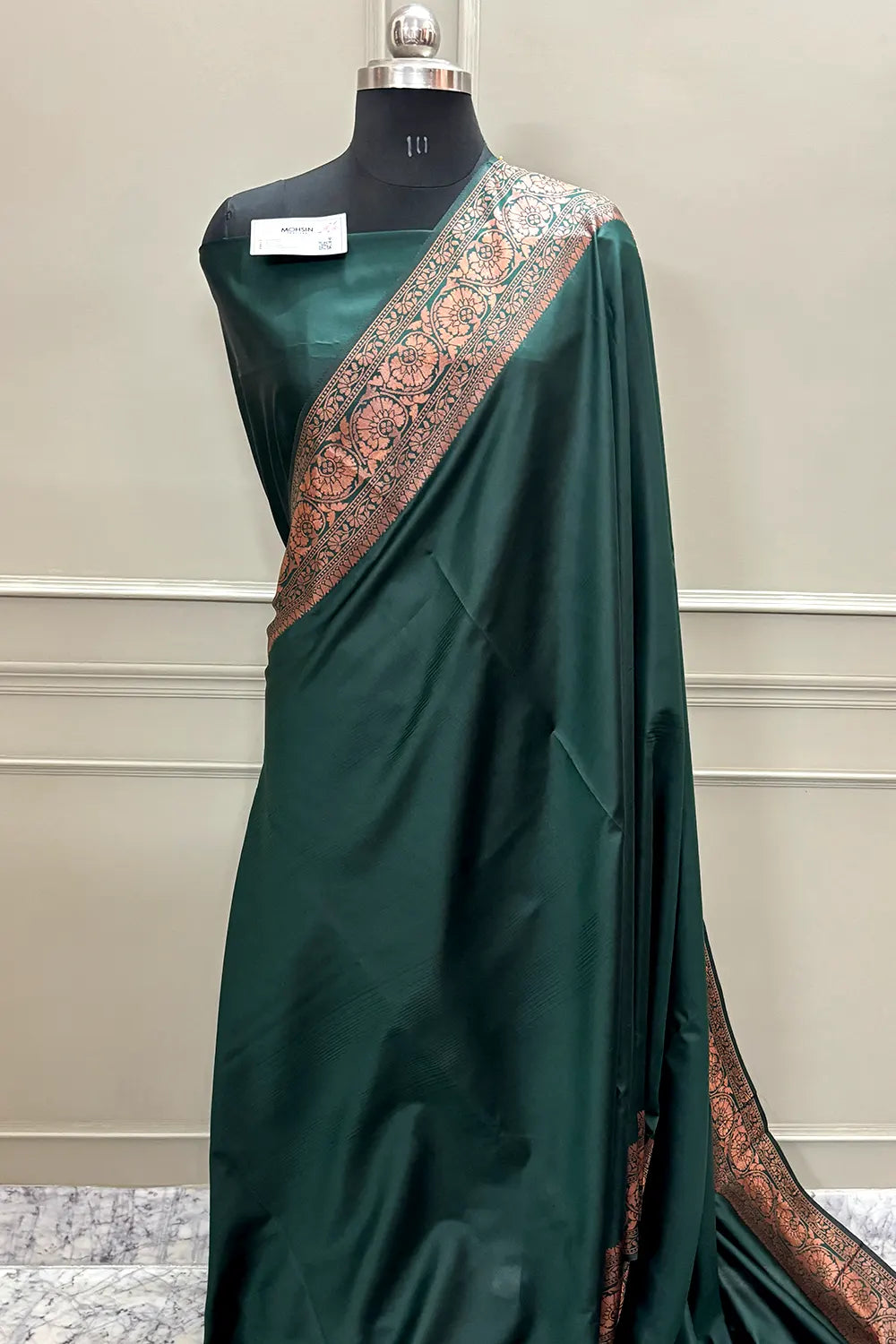 Bottle Green Resham Zari Silky Banarasi Saree