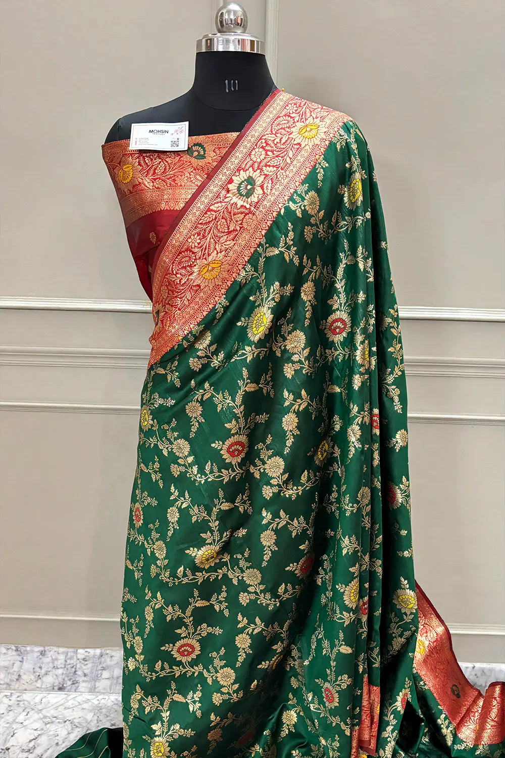 Bottle Green and Maroon Resham Zari Silky Banarasi Saree