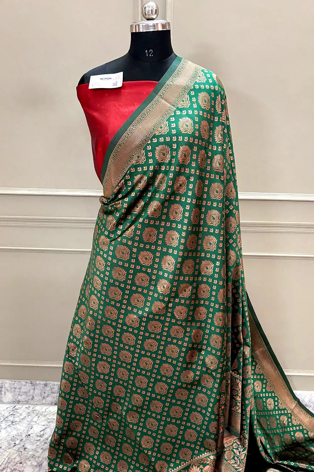 Bottle Green and Red Resham Zari Banarasi Silk Saree