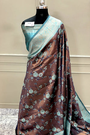 Coper and Teal Resham Zari Banarasi Silk Saree