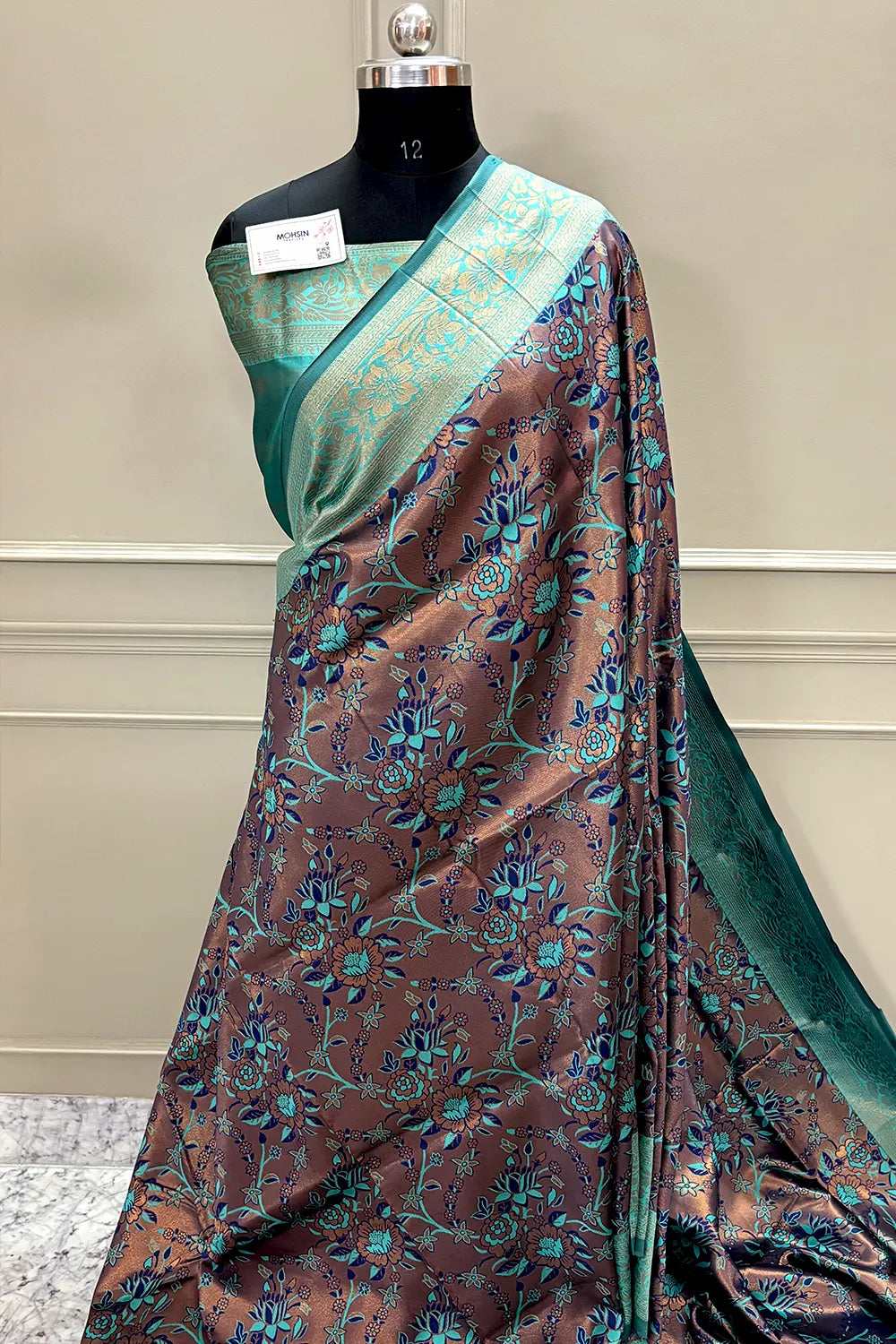 Coper and Teal Resham Zari Banarasi Silk Saree
