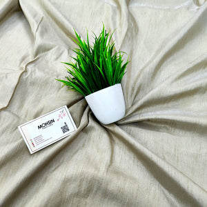 Cream Plain Lilen Silk Banarasi Fabric