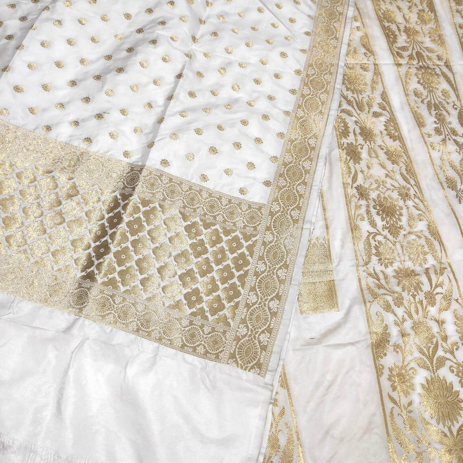 White Dyeable 24 Kalli Handloom Katan Silk Banarasi Lahenga Set