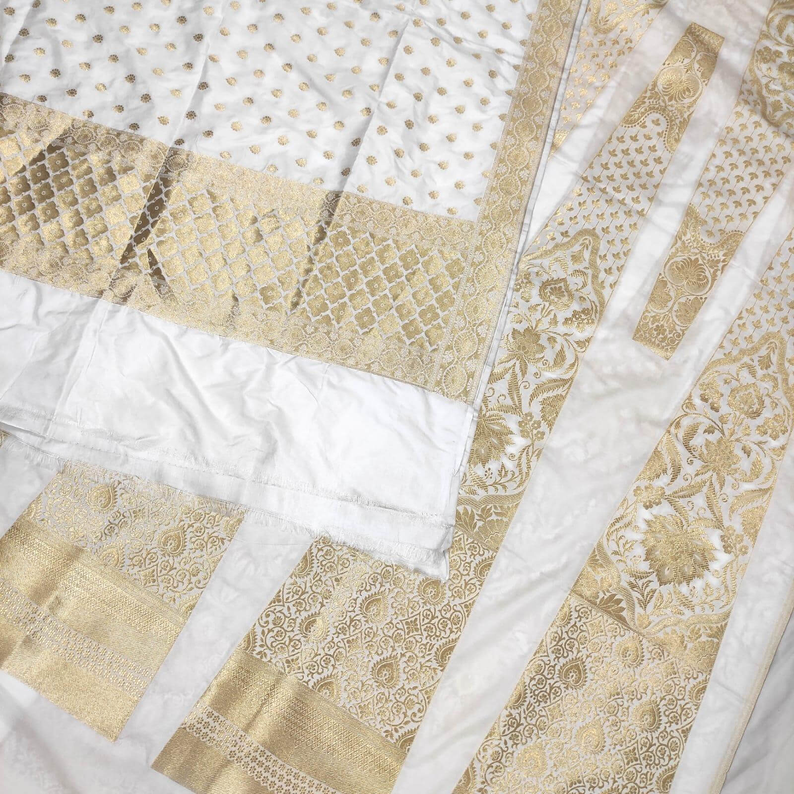 Dyeable 24 Kalli Pure Katan Silk Banarasi Handloom Lahenga White