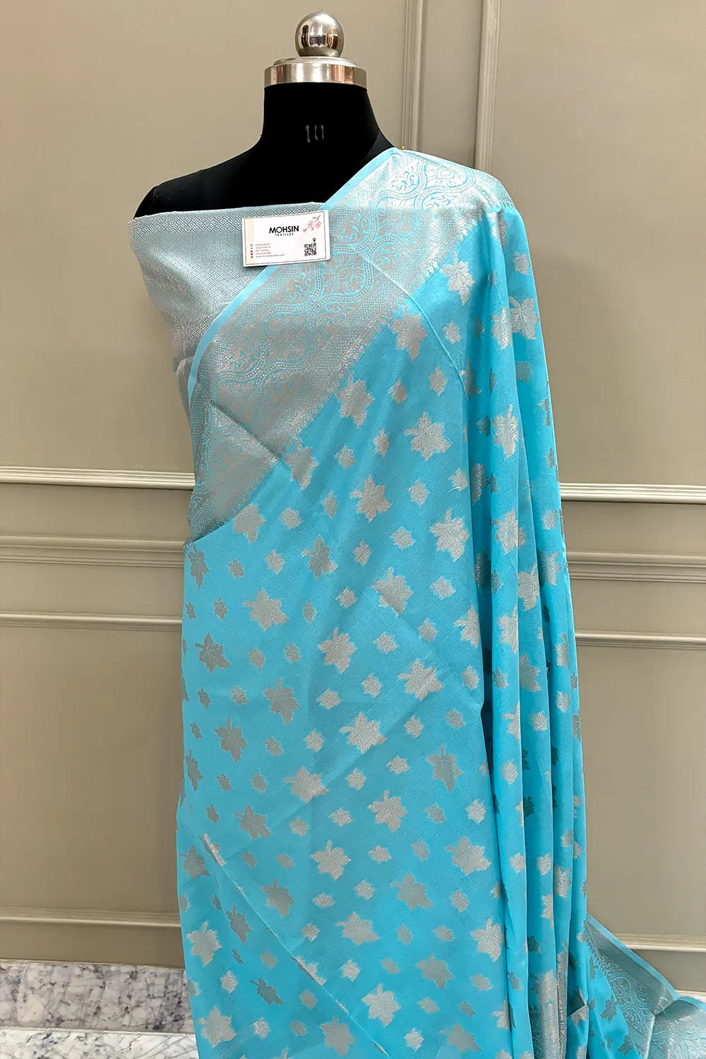 Firozi Autumn Buti Chanderi Silk Banarasi Saree