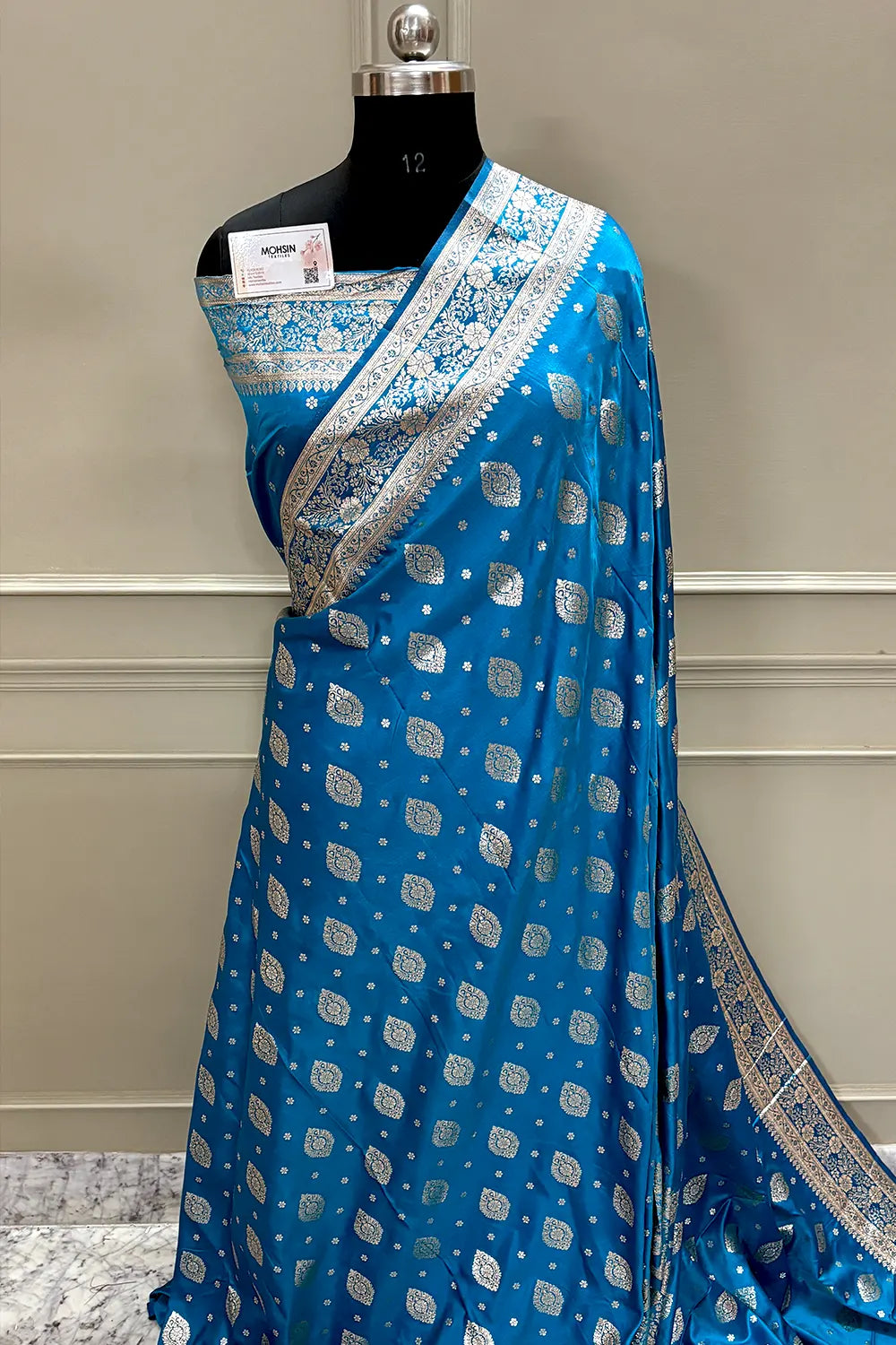 Firozi Golden Zari Katan Silk Banarasi Saree