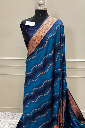 Firozi Golden Zari Silky Banarasi Saree