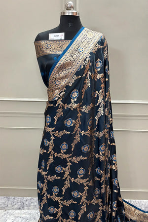 Firozi Henna Jaal Katan Silk Banarasi Saree