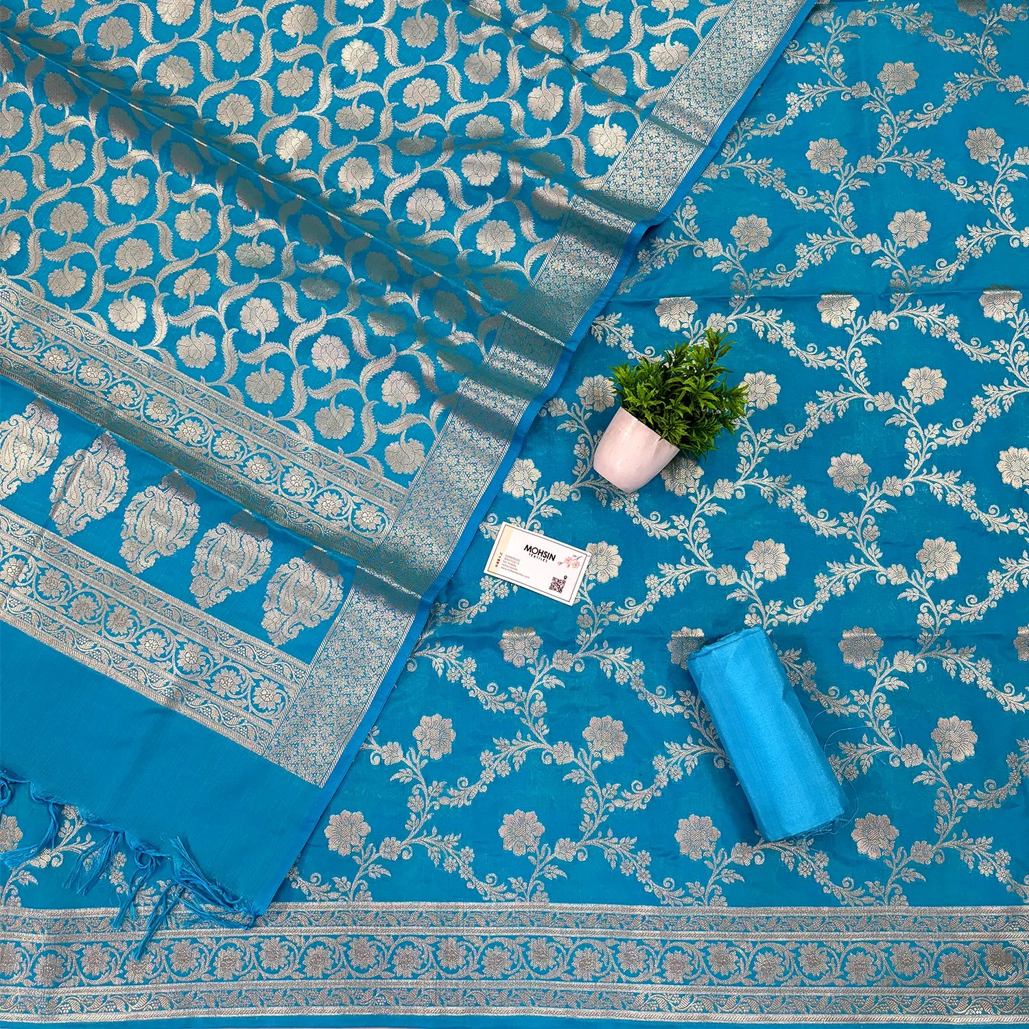 Firozi Kashmiri Jaal Katan Silk Banarasi Suit