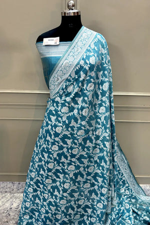 Firozi Resham Silk Banarasi Saree