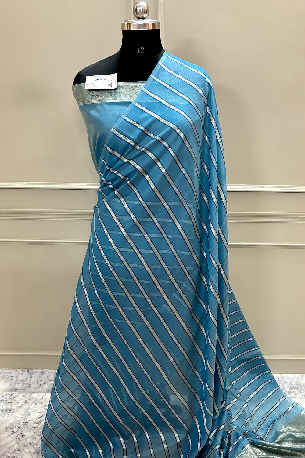 Firozi Resham Zari Chanderi Silk Banarasi Saree