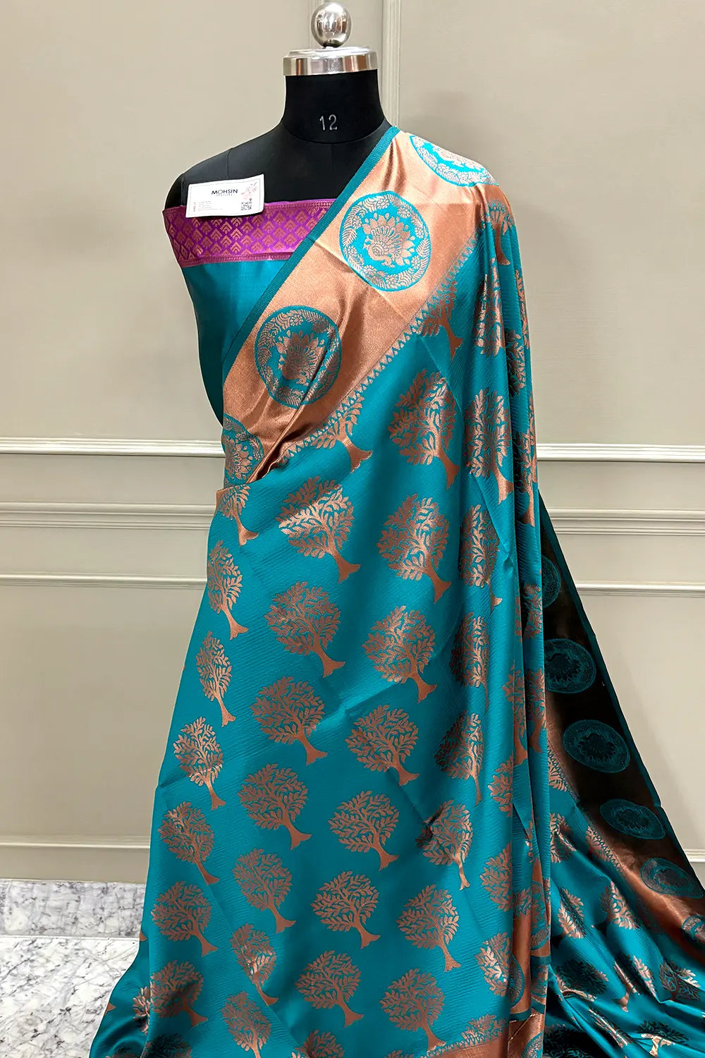Firozi Resham Zari Silk Banarasi Saree