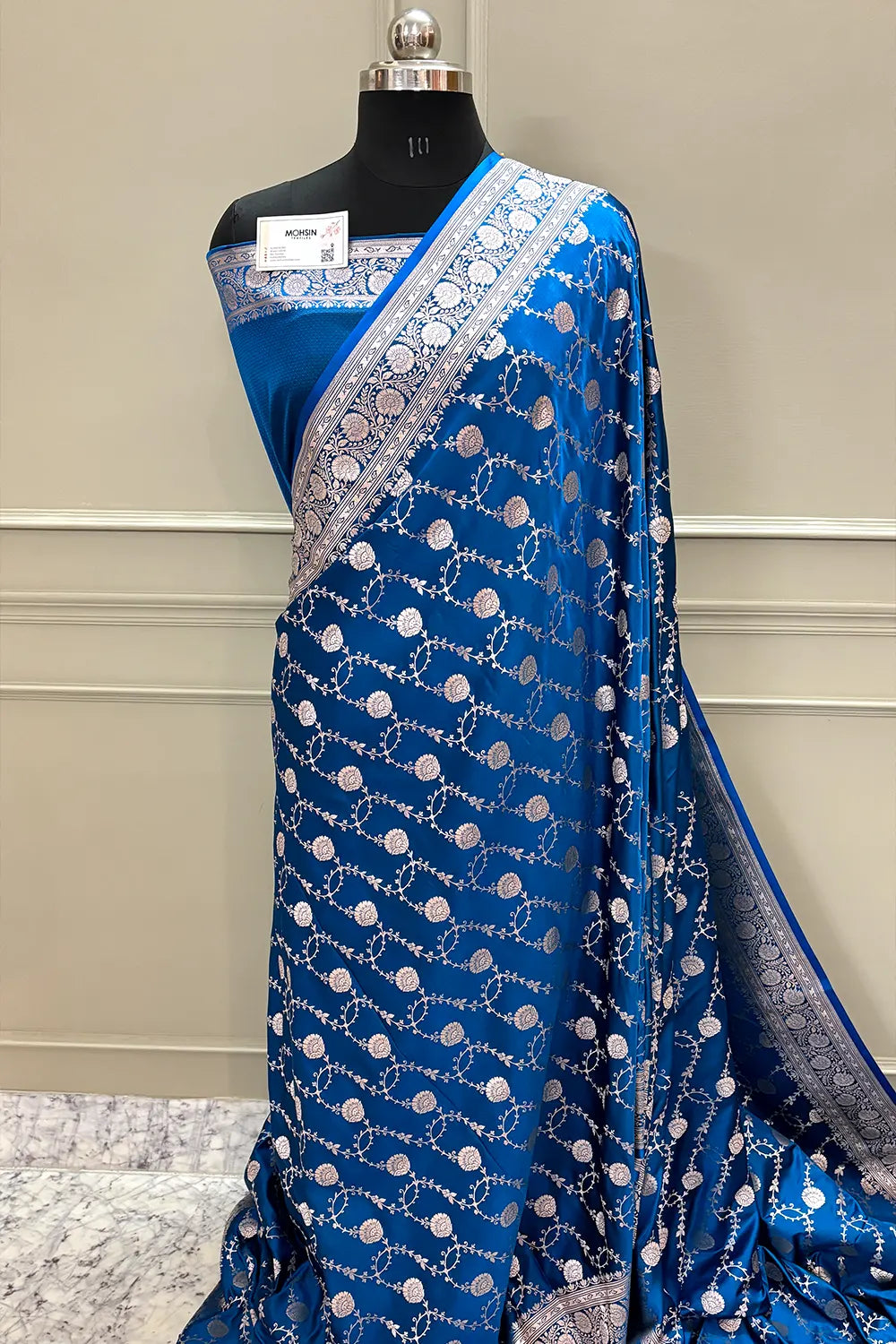 Firozi Ropeway Jaal Katan Silk Banarasi Saree