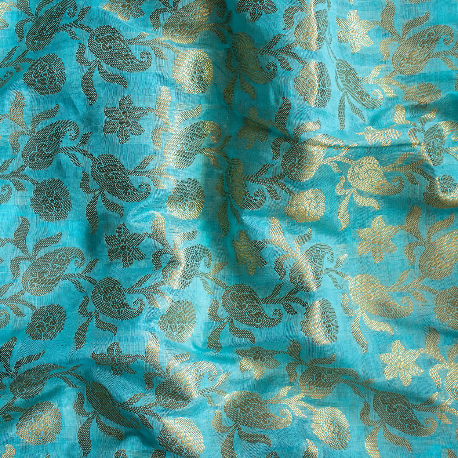 Firozi Zari Woven Banarasi Musrize Silk Fabric