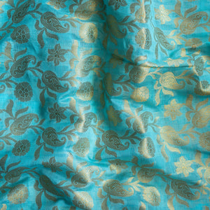 Firozi Zari Woven Banarasi Musrize Silk Fabric
