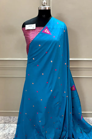 Firozi and Pink Resham Zari Banarasi Silk Saree